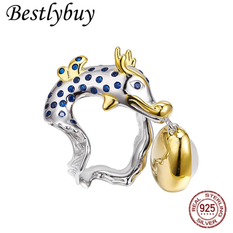 

925 Sterling Silver Retro Personalized Dragon Natural Pearl Tassel Ring Women's Original Design Zircon Light Luxury Jewelry