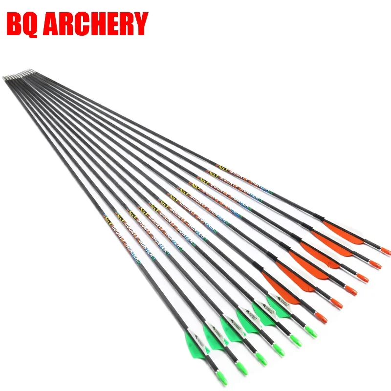 12PCs Pure Carbon Arrow for Compound Bow Hunting Id3.2mm Spine400-1000, Archery Accessories 32inch Arrows