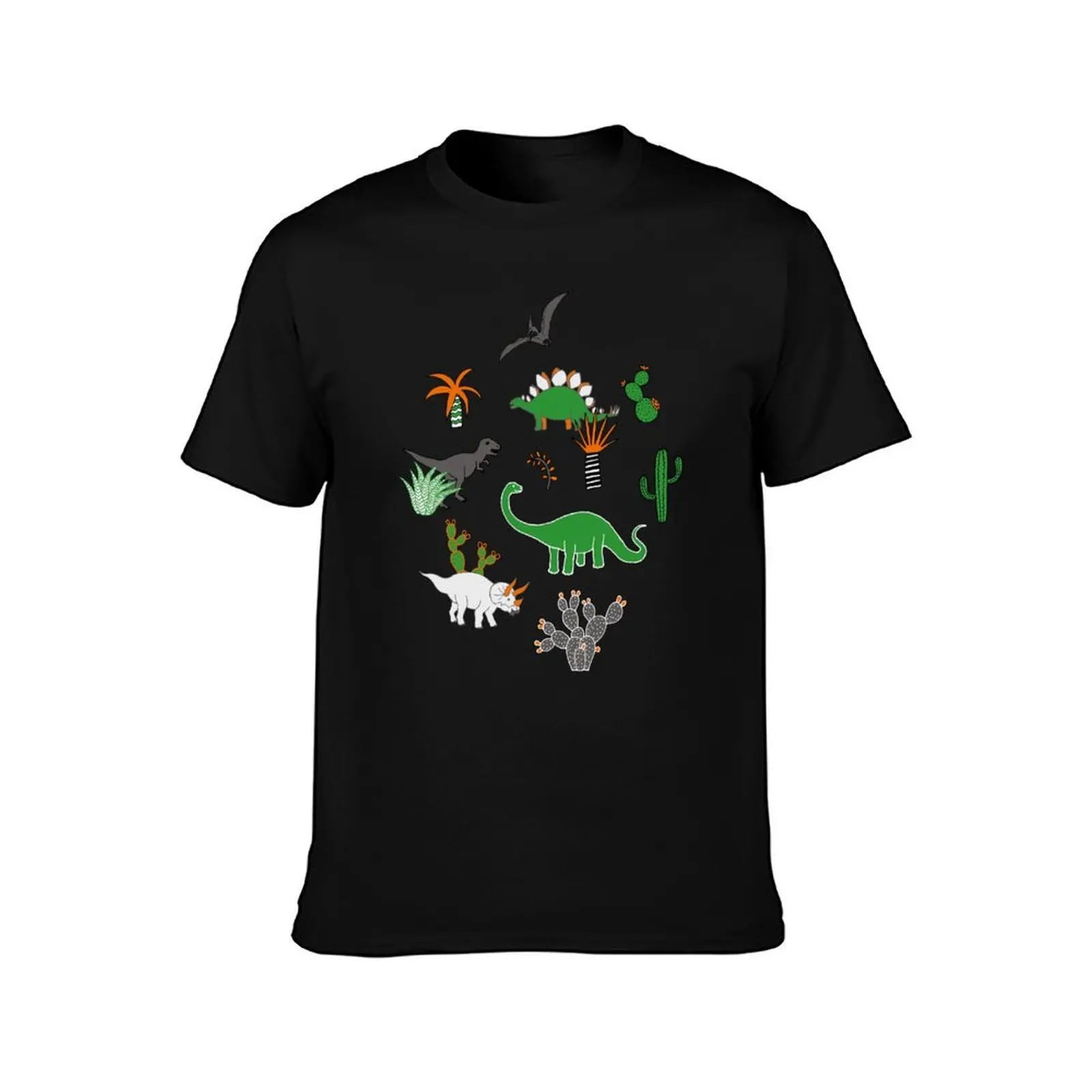 Dinosaur Desert - green and orange on grey - fun pattern by Cecca Designs T-Shirt Work Outdoor for Men T-Shirt