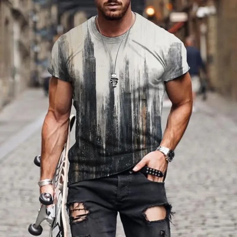 Men's Summer 3d Printing Handsome Street Personality O Collar Short Sleeve Loose Sports Fashion Trend Plus Size Top Clothing