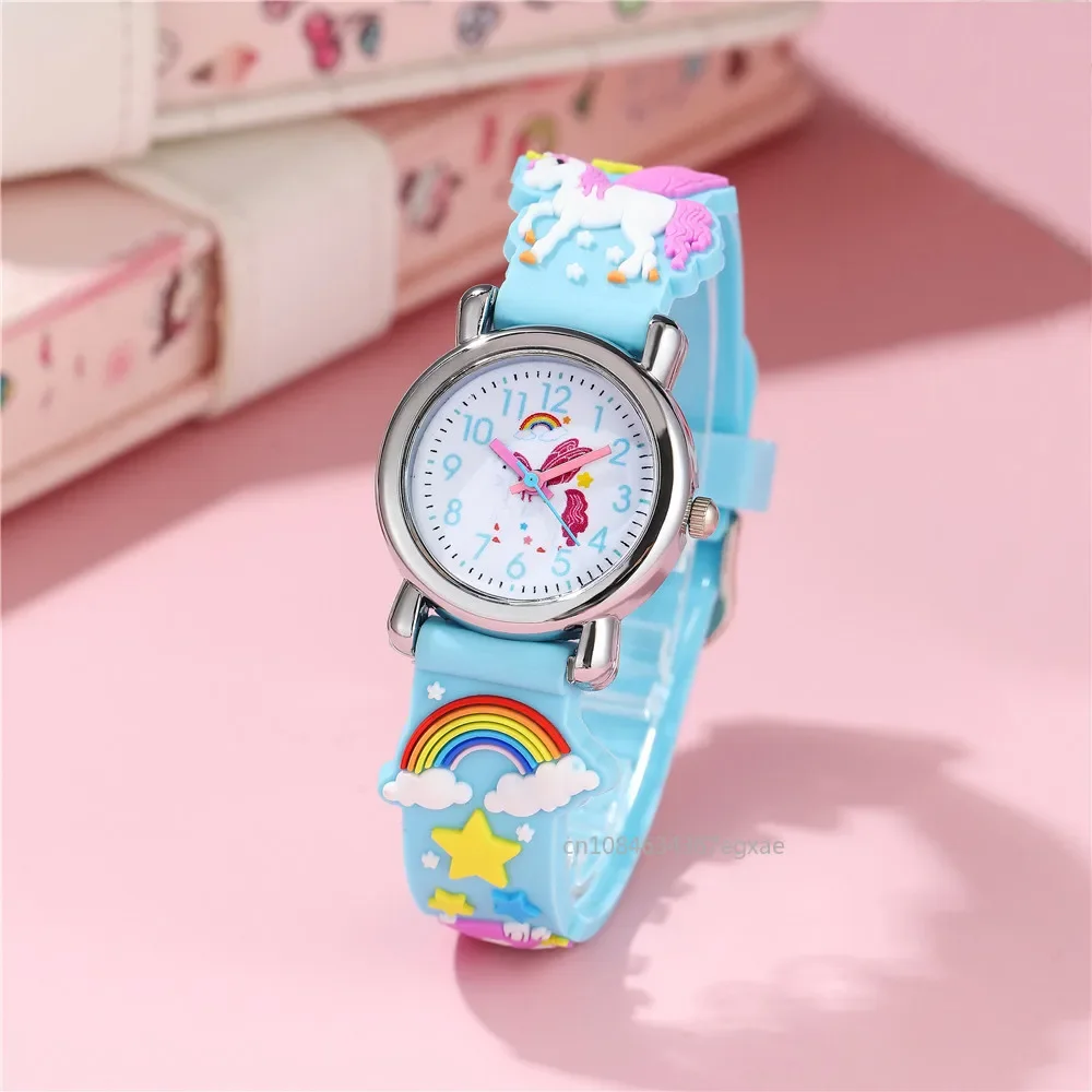 Cute Candy Color Silicone Strap Unicorn Pattern Quartz Children's Cartoon Watch Birthday Gift Kids Study Time Girl Watch Reloj