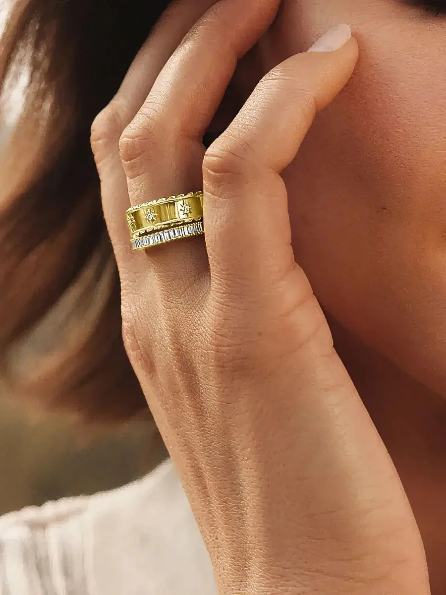 Au585 Sneeuwvlok Statement Ring 14k Gold Filled D Kleur Moissanite Eeuwige Brede Verlovingsband voor Vrouwen Trendy Sieraden Accessor - afbeelding 2