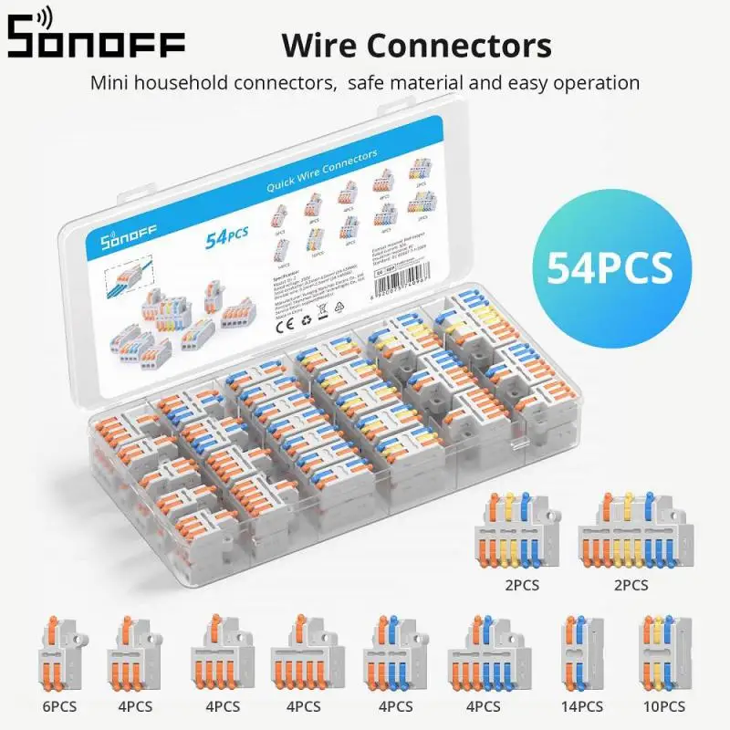 SONOFF Quick Wire Connectors 54PCS D1-2 1 In 2 Out To 3 In 9 Out Connectors With Different Conductors Support S-mate2 And Other