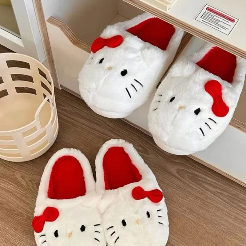 Kawaii Hello Kitty Sanrio الخريف والشتاء لطيف أفخم الكرتون النعال الطلاب أحذية مريحة دافئة أحذية الملاعب المغطاة للفتيات #5