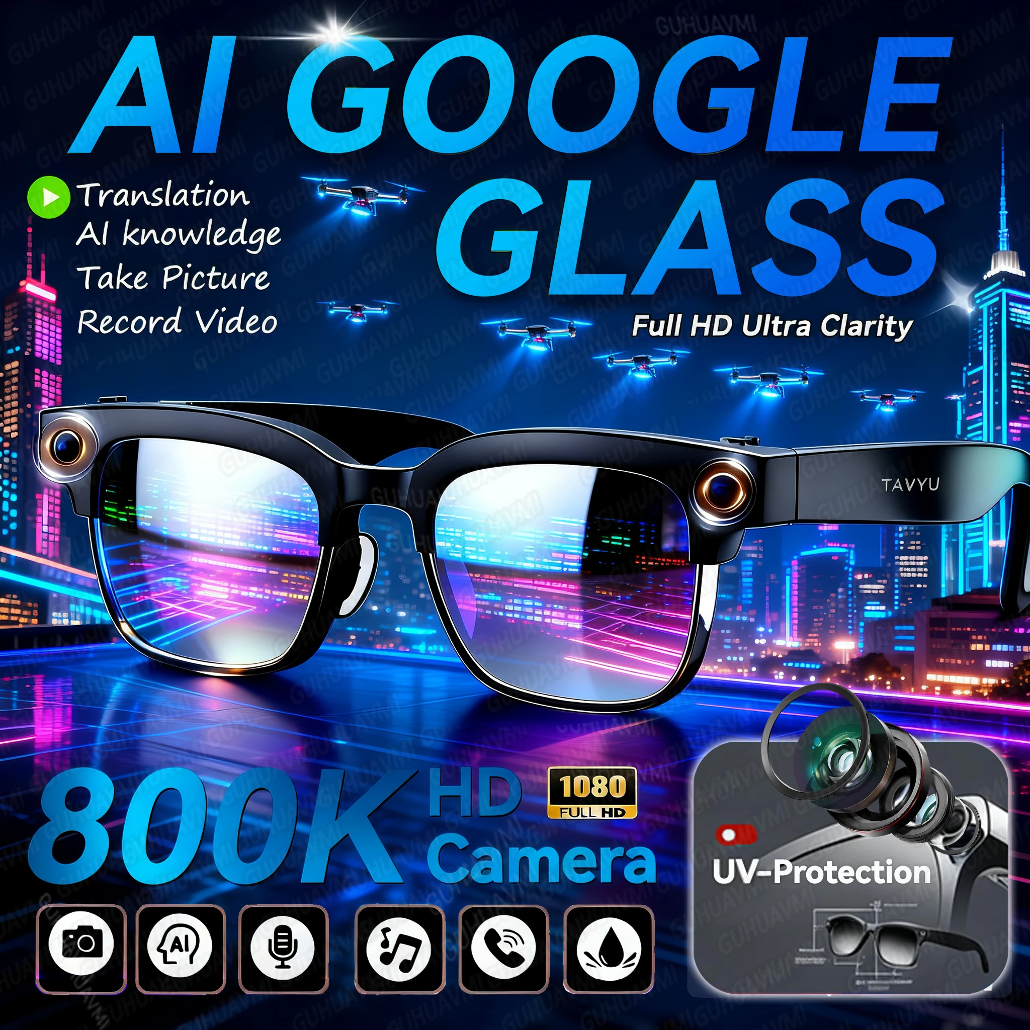 New 8 Million Pixels AI Smart Glasses Men Camera Video Recording Call AI Translation Voice Assistant Music Women Sunglasses 2026