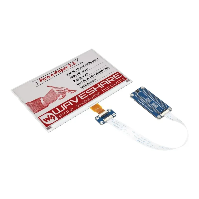 E-Paper E-Ink Display Tech pour Raspberry Pi Pico, 7.5 × 800 Pixels, Noir et Blanc, Wild éventuelles I, 480"