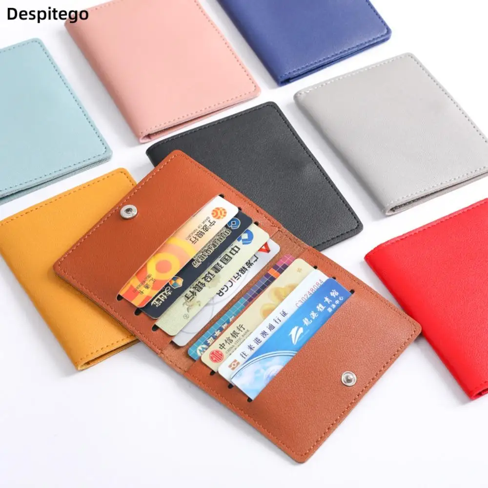 

Korean Style Solid Color Thin Card Bag Simple Fashion PU Leather Card Holder with Button