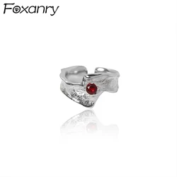 Foxanry Red Zircon Irregular Geometric Rings For Women Couples Trendy Minimalist Vintage Personality Daily Party Jewelry Gifts
