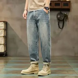 American Vintage Blue Men Cargo Jeans Spring Summer New Streetwear Fashion Male Clothes Thin Casual Big Size Baggy Denim Pants