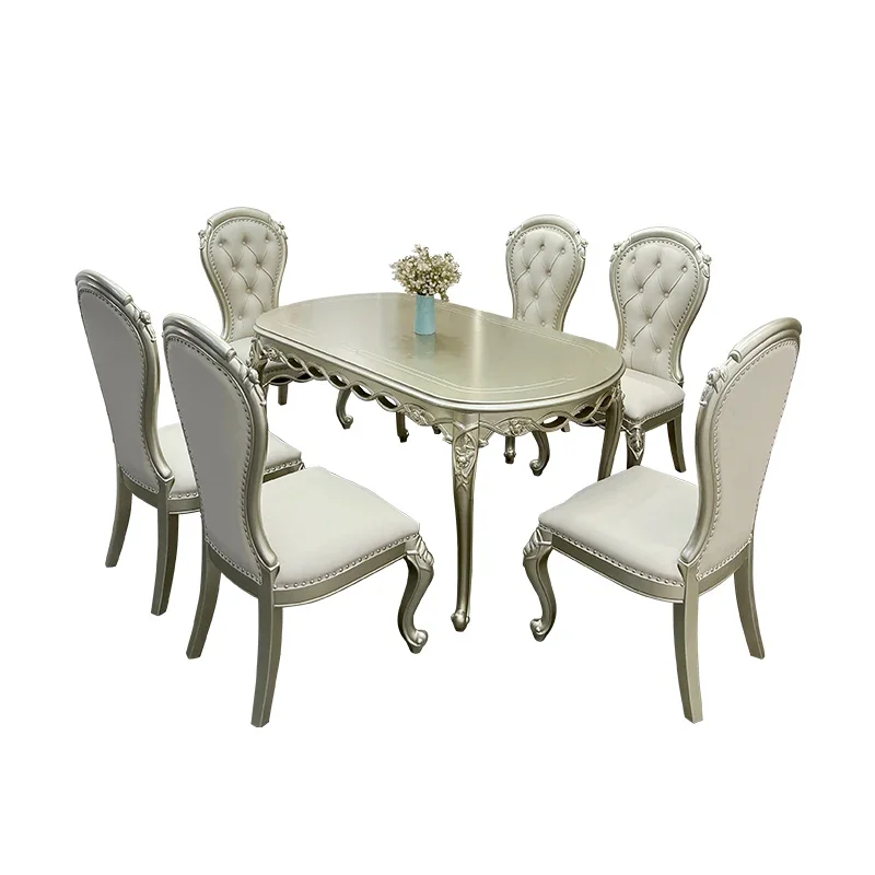 

Light luxury solid wood long dining table household high-end dining table American living room oval dining table