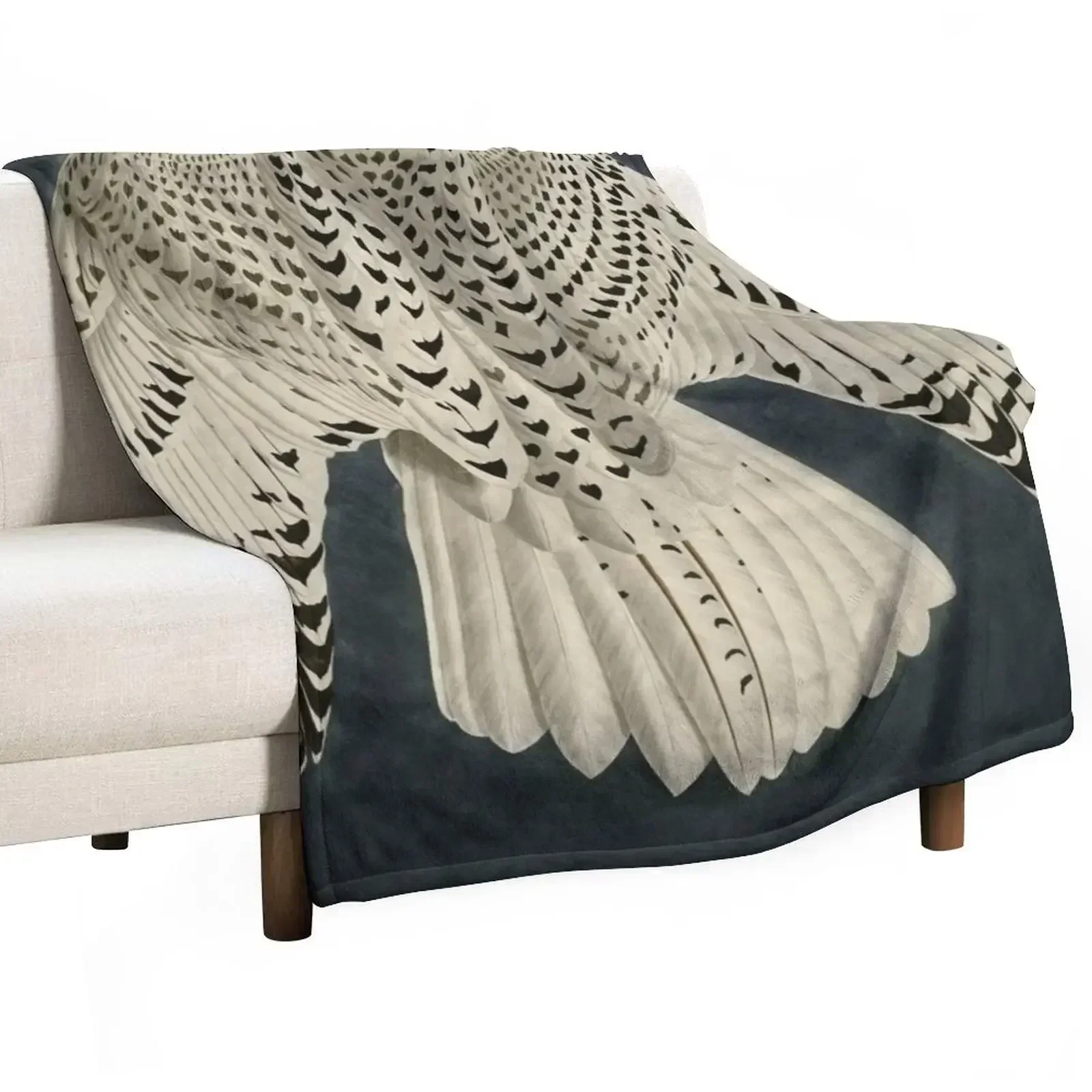 Wings / Fragments of Iceland or Jer Falcon by J.J.Audubon / Vintage birds / Feathers Texture dark background Throw Blanket