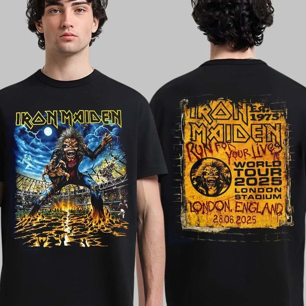 الرجال الحديد سيدة الفرقة نمط تي شيرت مطبوع ريترو الثقيلة المعادن روك تي شيرت S-4xl عادية كم قصير علوي ، مروحة الموسيقى هدية