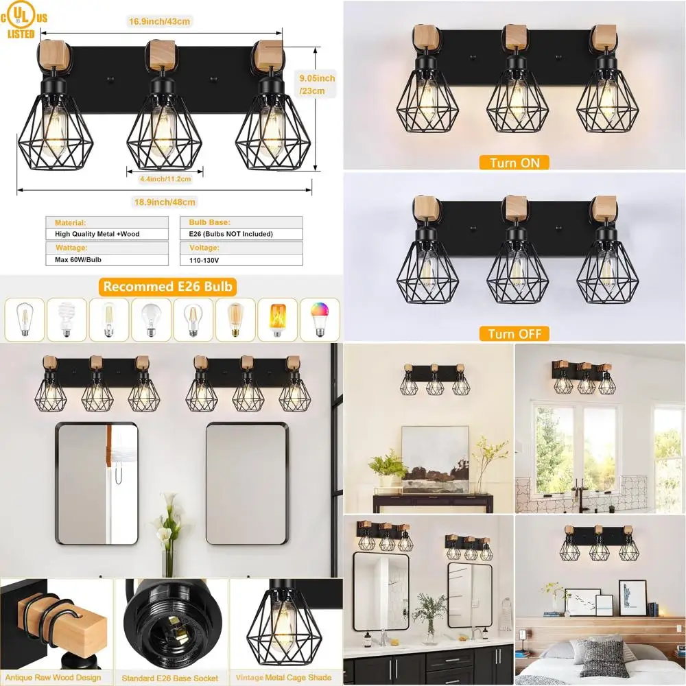 Rustic 3-Light Wood…