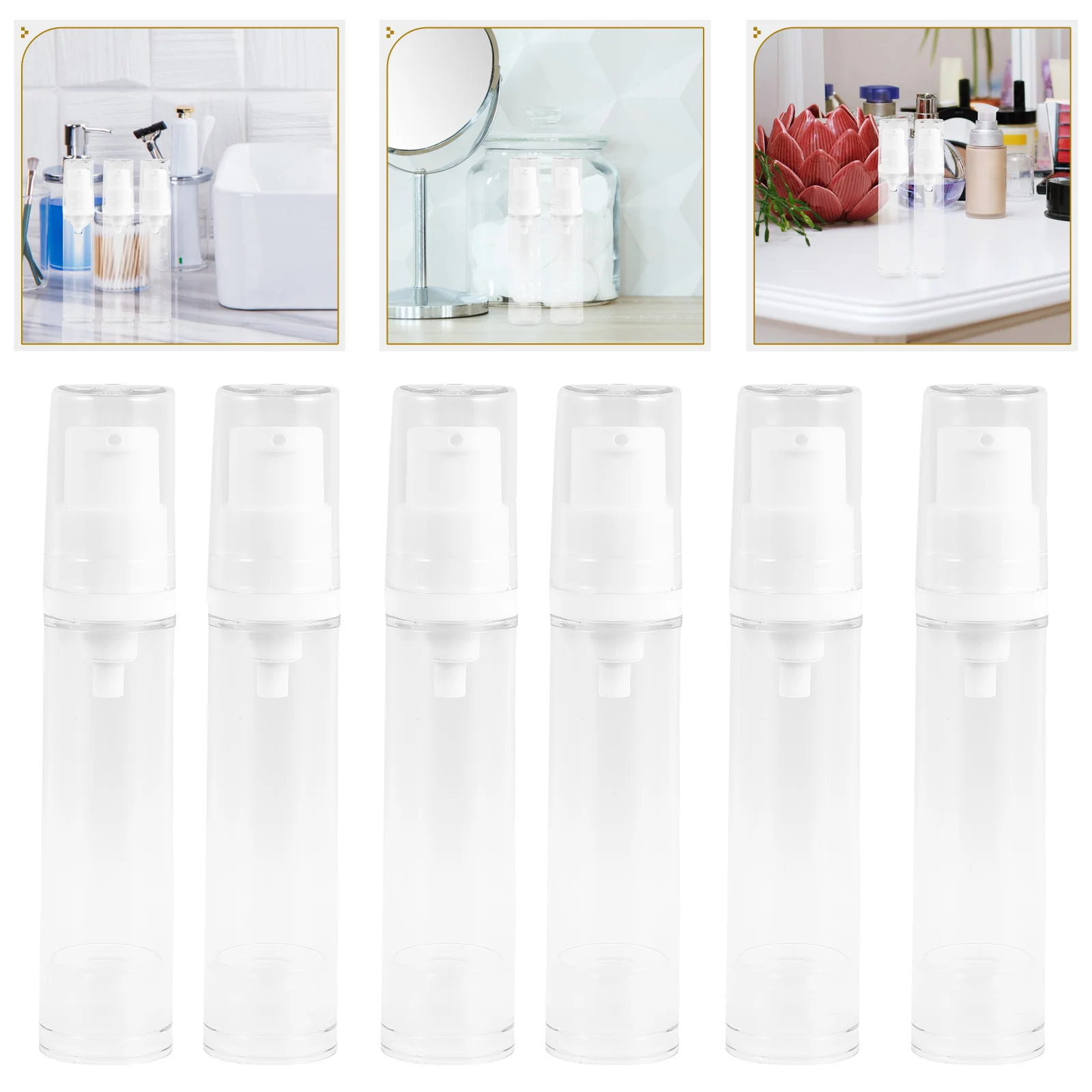 

8Pcs 10ml Airless Lotion Bottles Mini Container Refillable Vacuum Pump Dispenser Travel Size Small Clear Cream