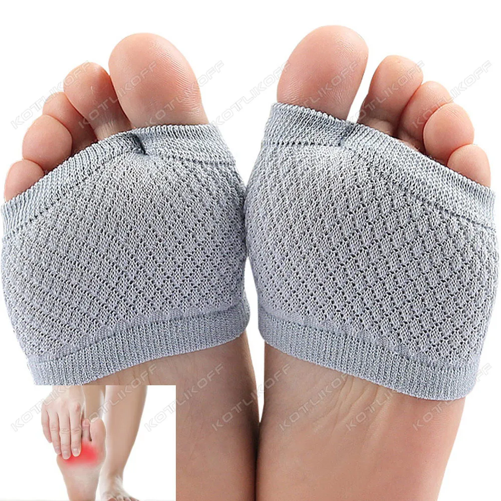 1Pair Cotton Metatarsal Sleeve Pads Half Toe Bunion Sole Forefoot Pad Cushion Ventilate Half Sock Prevent Calluses Blisters Sock