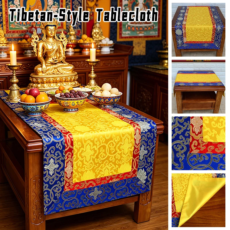 Tibetan Buddhist Altar Cloth Embroidered Rose Tablecloth Dharma Guru Offering Mat Decorative Scripture Cover for Home Temple