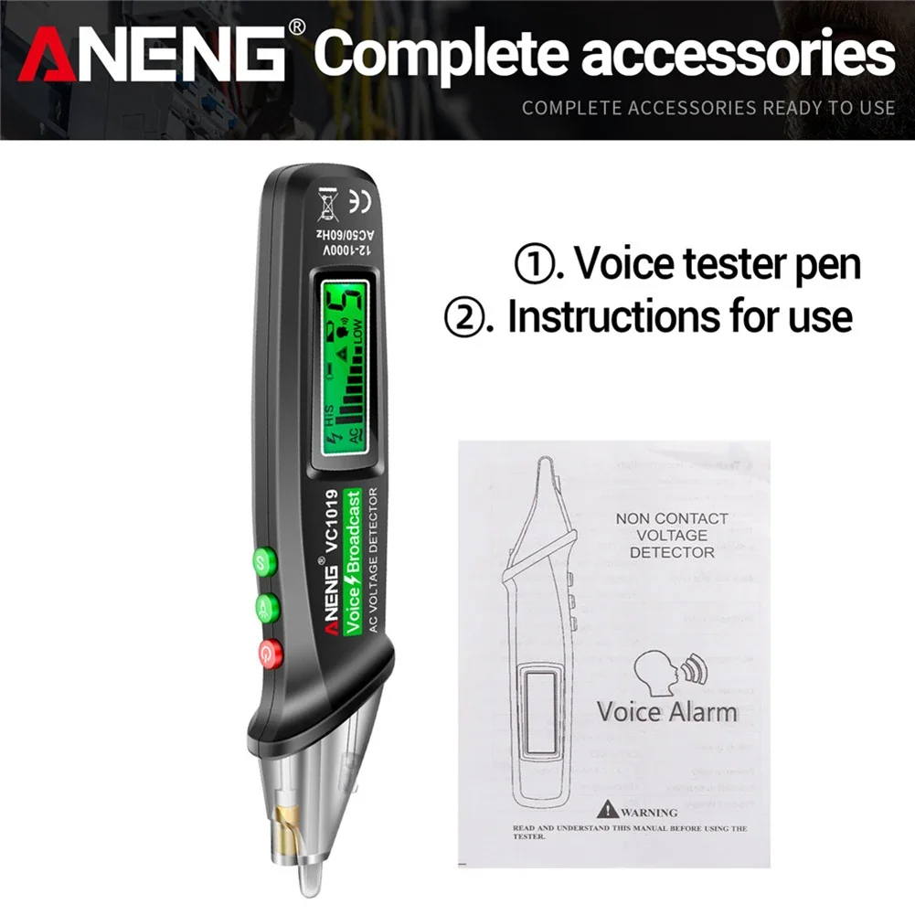 VC1019 Intelligent Voice Broadcast Test Pen 12V-1000V with LCD Display Broadcast Tester Automatic Shutdown for Power Test