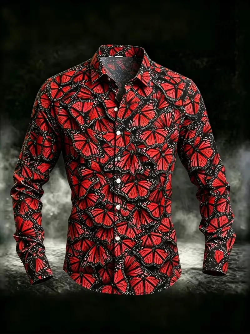 New Light Luxury Geometric Hot Stamping Jacquard Long Sleeved Shirt, British Tough Guy Slim Fit Business Men's Shirt