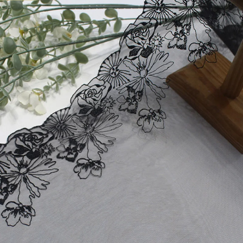 42Yards Black Floral Embroidery Lace Skirt Hem Sewing Craft DIY Apparel Fabric Wedding Sleeve Lace Garment