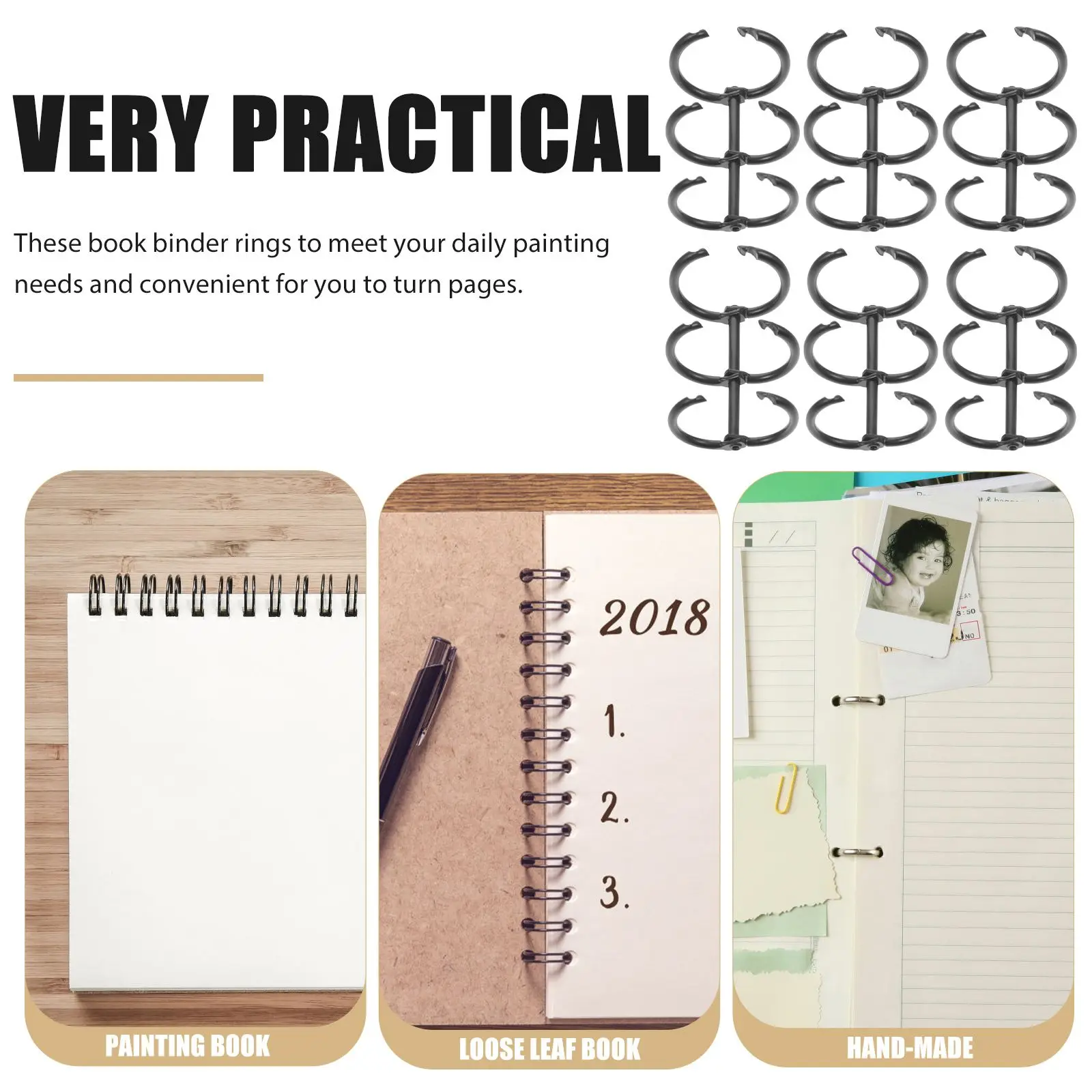 10PCS Metal Binder Rings Alloy Loose Leaf Snap Rings Three-hole Book Ring File Binder Notebook Accessories Student