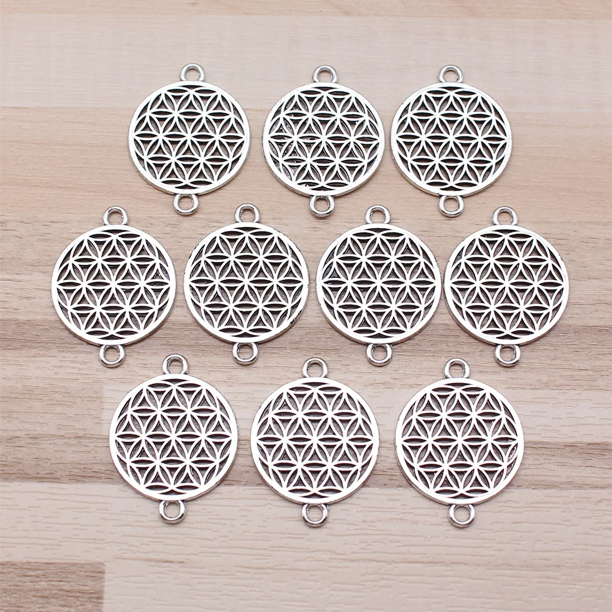 IFOCUS 10pcs/Lot Flower Of Life Connector Charms For DIY Jewelry Making Zinc Alloy 26x20mm/1.02x0.79inch