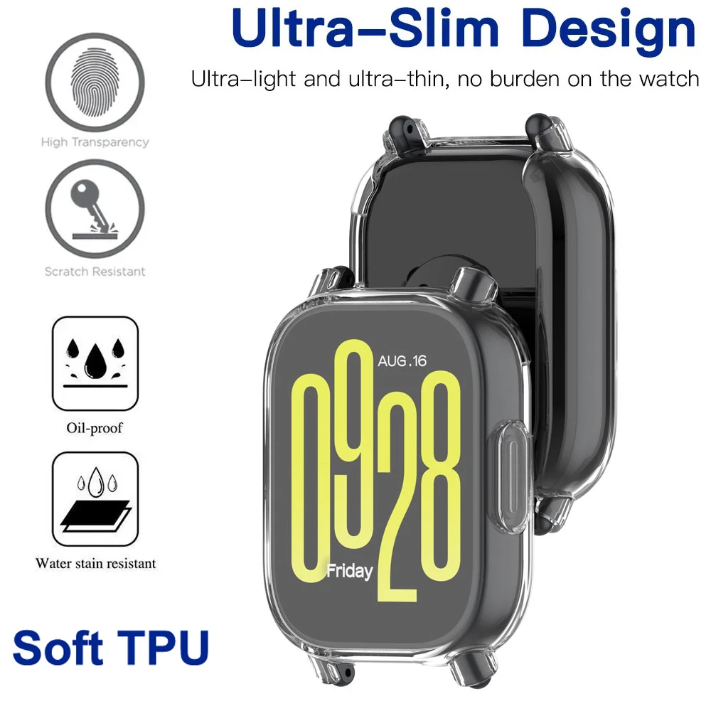 حافظة من الزجاج المقسى لساعة Xiaomi Redmi 5 Active/Lite حافظة ناعمة من مادة البولي يوريثان الحراري حافظة لهاتف Redmi Watch 5 Lite