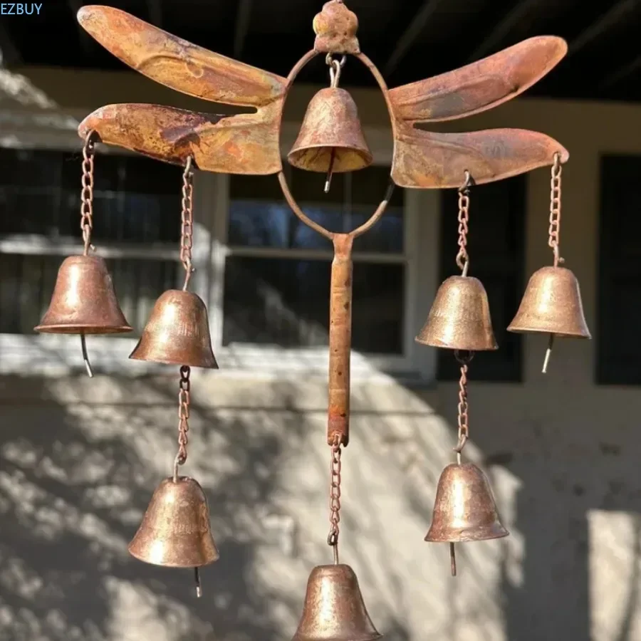1PC Dragonfly Wind Chime Metal Retro Art Courtyard Decoration Pendant Making Old Rural Farm Horticultural Decoration Wind Chime