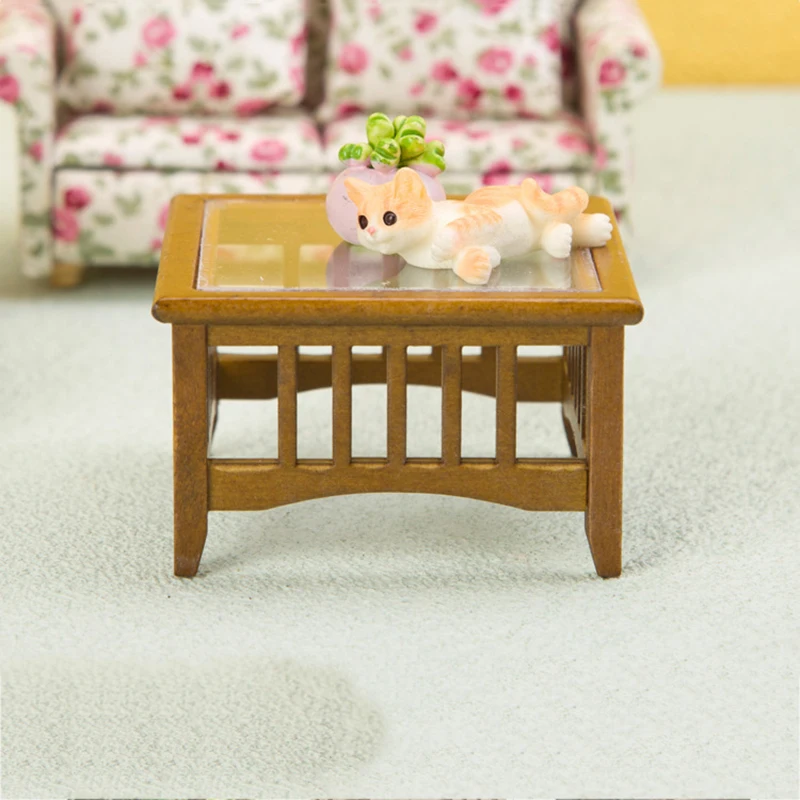 1/12 Dollhouse Simulation Tea Table Model Miniature Wooden Furniture Accessories Doll House Living Room Decoration