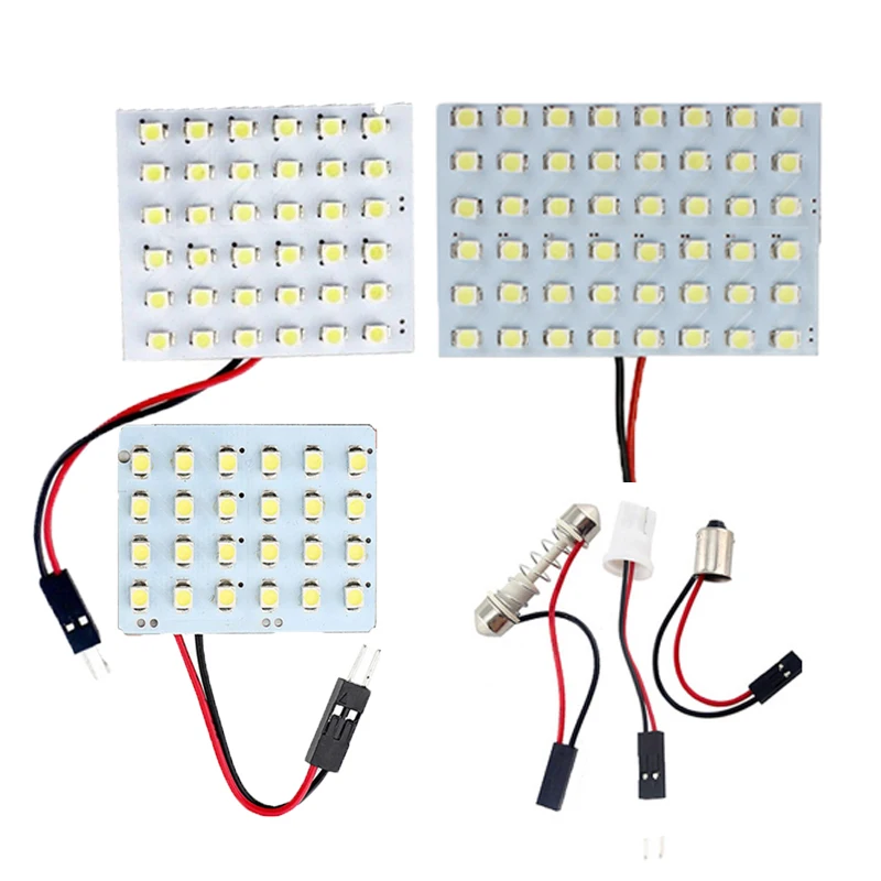 2X 12 24 36 48 LED 1210 SMD Car LED Panel Reading Map Lamp Auto Dome Interior Bulb Roof Light with T10 Adapter Festoon Base 12V