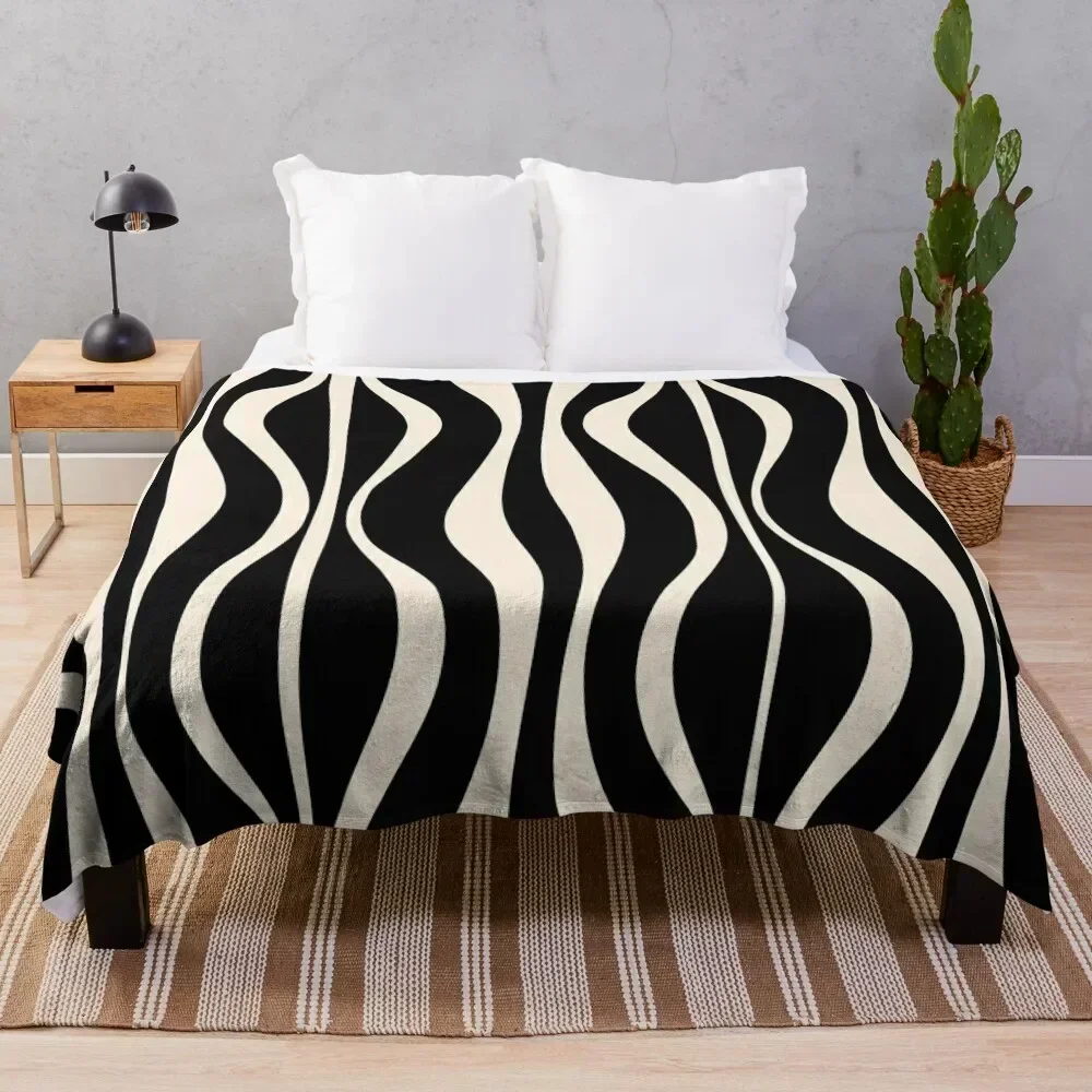 

Hourglass Abstract Midcentury Modern Retro Mod Pattern in Black and Almond Cream Throw Blanket