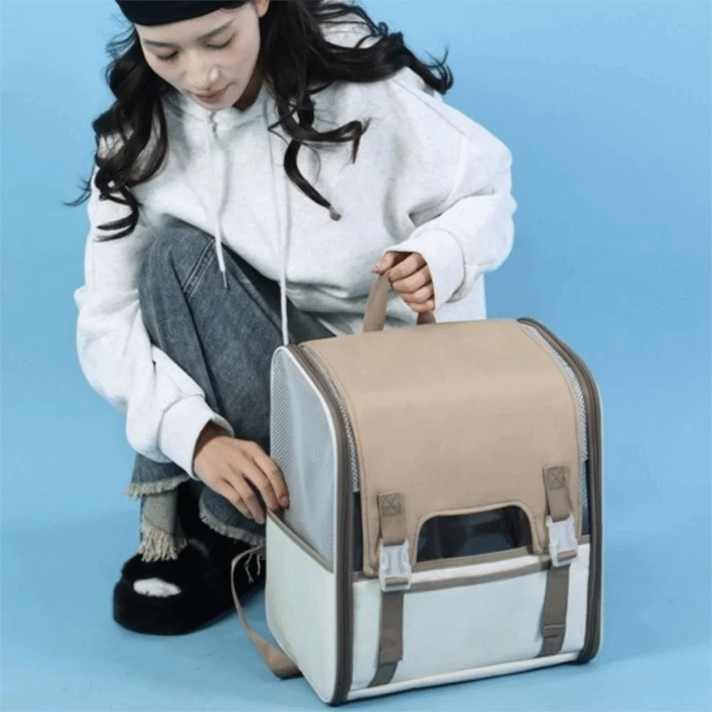 

Large Capacity Pet Carrier Backpack Breathable Adjustable Straps Cat Outing Backpack Foldable Structure Roller Shutter