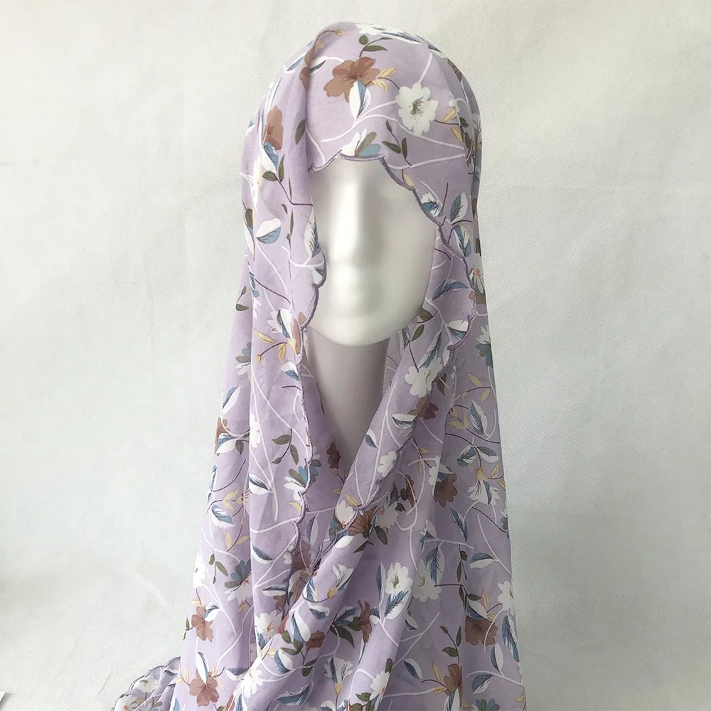 Hijab bordado em chiffon para mulheres, xale estampado, roupas islâmicas, lenço na cabeça, turbante muçulmano, foulard, headwear