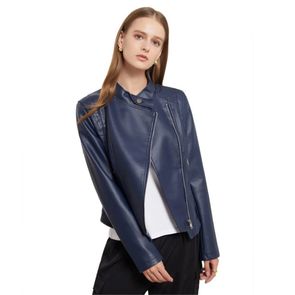 

Faux Soft Leather Motorcycle Zipper Jacket for Women Slim Biker Coats Female Streetwear Turndown Collar Autumn PU Outerwear 3XL