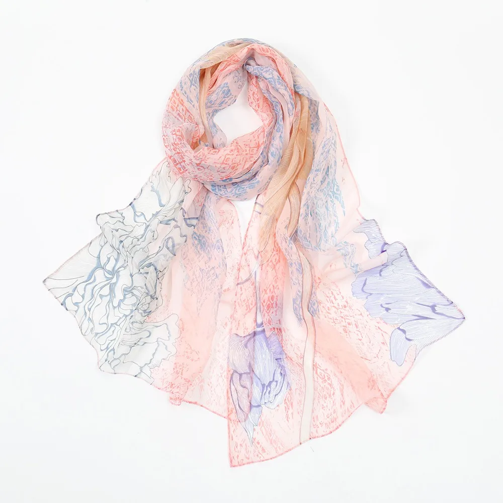 

New Elegant Design Chiffon Scarf Classic Style Lightweight Shawl Wrap Breathable Print Pattern Sun Protection Scarf Women Wear