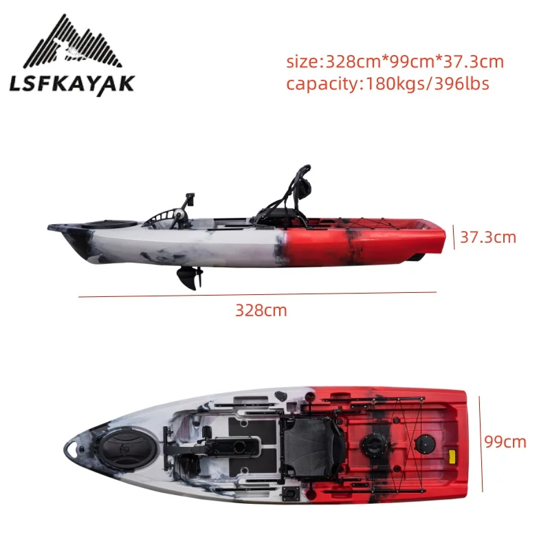 2025 نموذج جديد مصنع 3.28 متر مقعد واحد لصيد قوارب الكاياك مع دواسة كاياك بيع لشخص واحد يستخدم في البحيرة والبحر