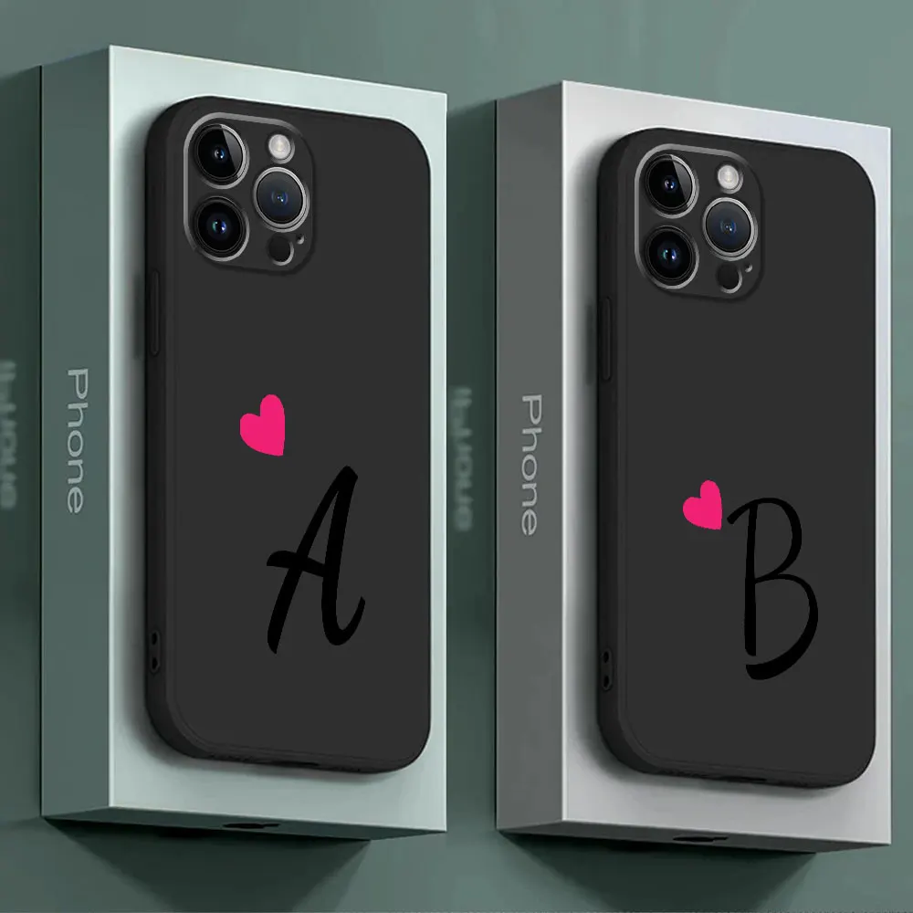 Funda de teléfono con letras iniciales A-F Love Heart para parejas, funda suave de TPU para iPhone 11 XS X 12 Mini 14 8 Plus 13 Pro SE XR 15 Pro Max