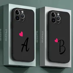 Initial Letter A-F Love Heart Couples Phone Case for iPhone 11 XS X 12 Mini 14 8 Plus 13 Pro SE XR 15 Pro Max TPU Soft Cover
