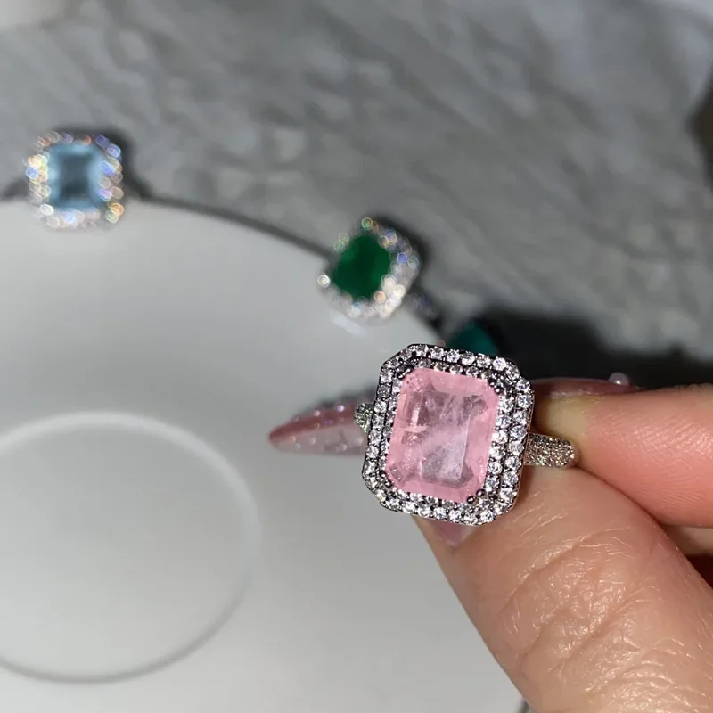 MDLFES مويسان الماس نمط مقلد Paraiba الدائري الحجر الرئيسي 8*10 خيط القطن الحلوى الملونة الكنز الدائري #6