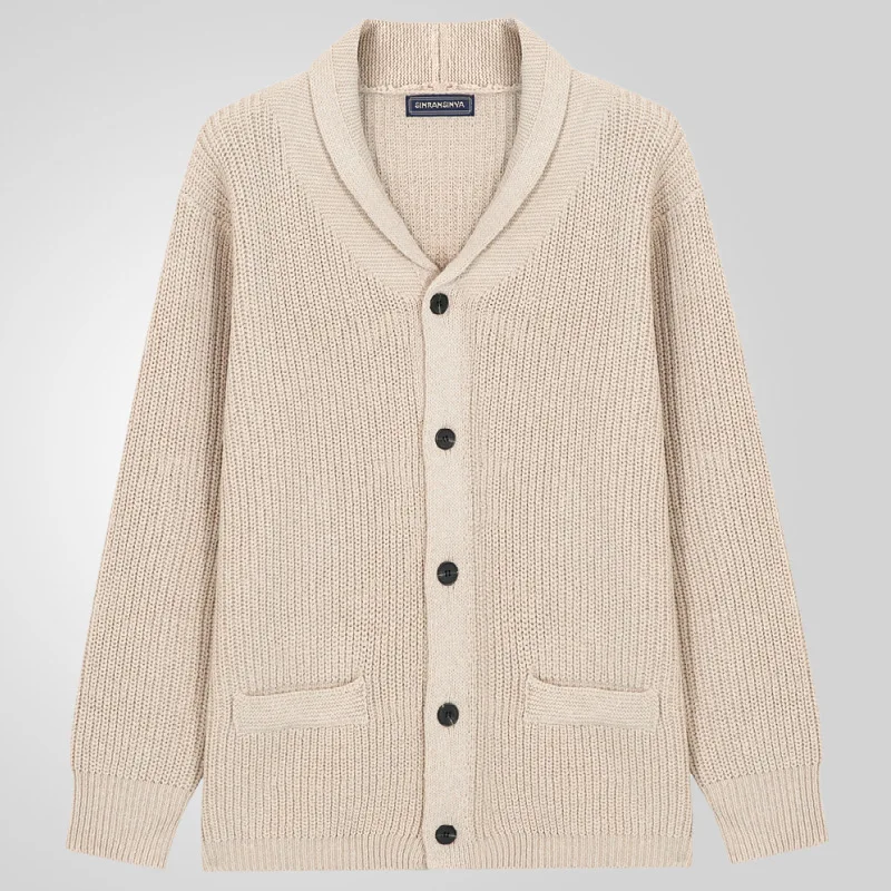 ملابس رجالية جديدة للخريف والشتاء، سترة محبوكة سميكة بلون سادة، سترة صوفية بأكمام طويلة #2