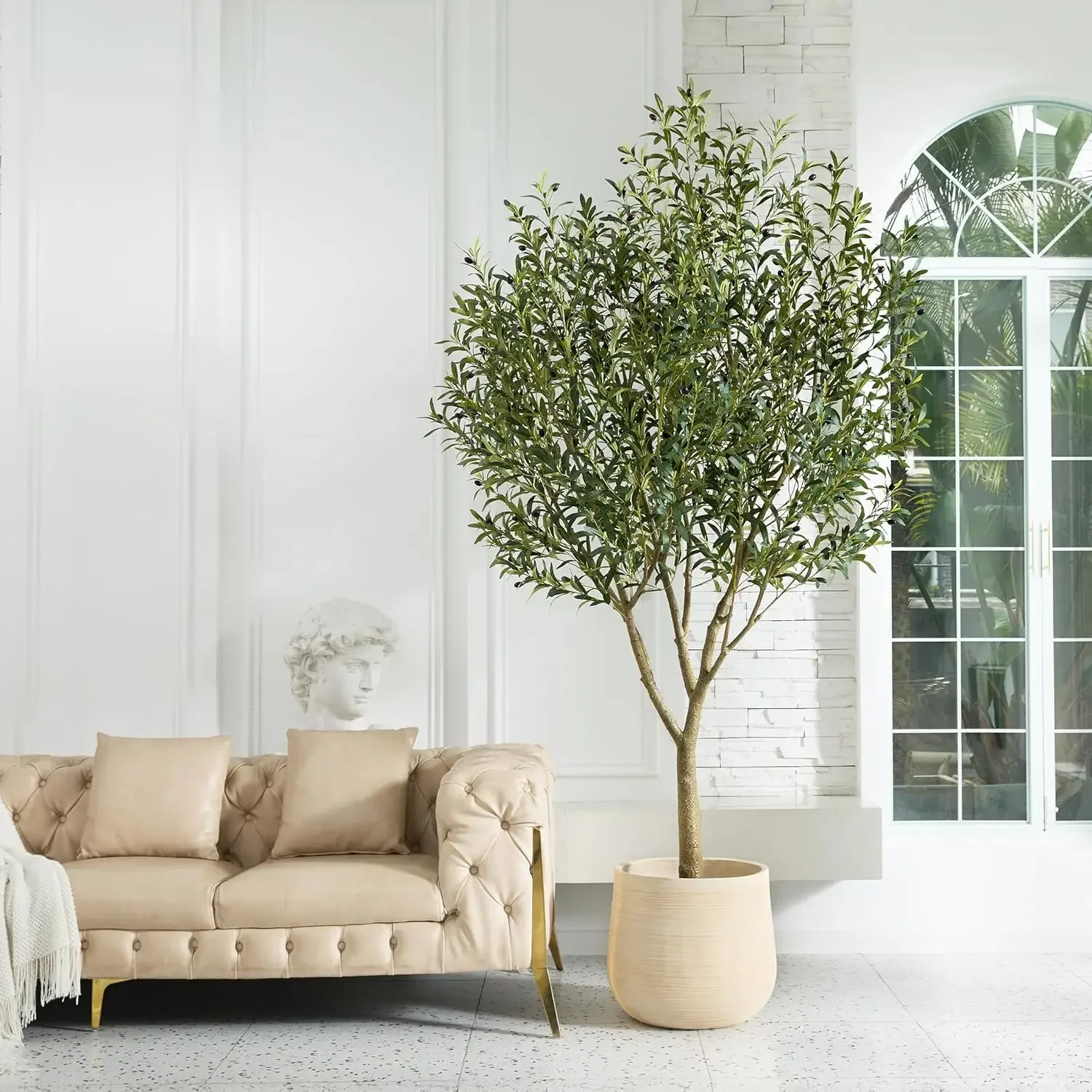 [¡Oferta caliente, oferta por tiempo limitado! ]Panta sintética en macetas para exteriores con olivo artificial resistente a los rayos UV de 8 pies: aceitunas falsas grandes en