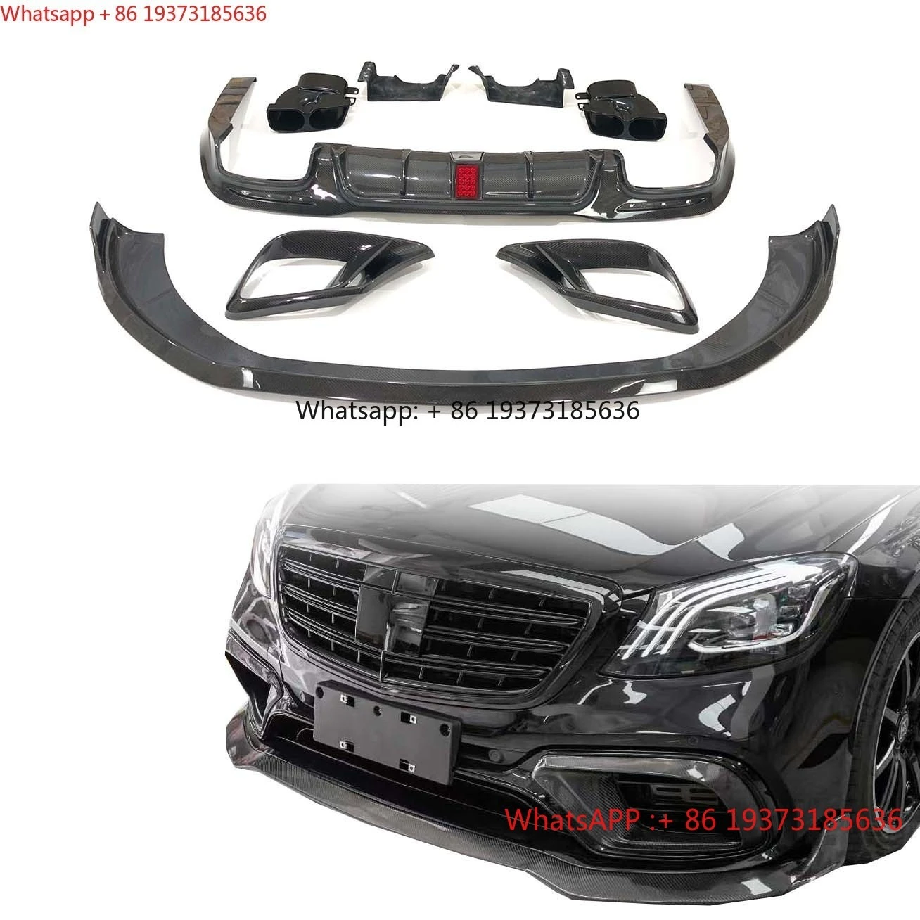 For Mercedes Benz S Class W222 S63 Auto Parts Body Kit Carbon Fiber Carbon Black Polished Finish Full Set Front Lip Vent Rear