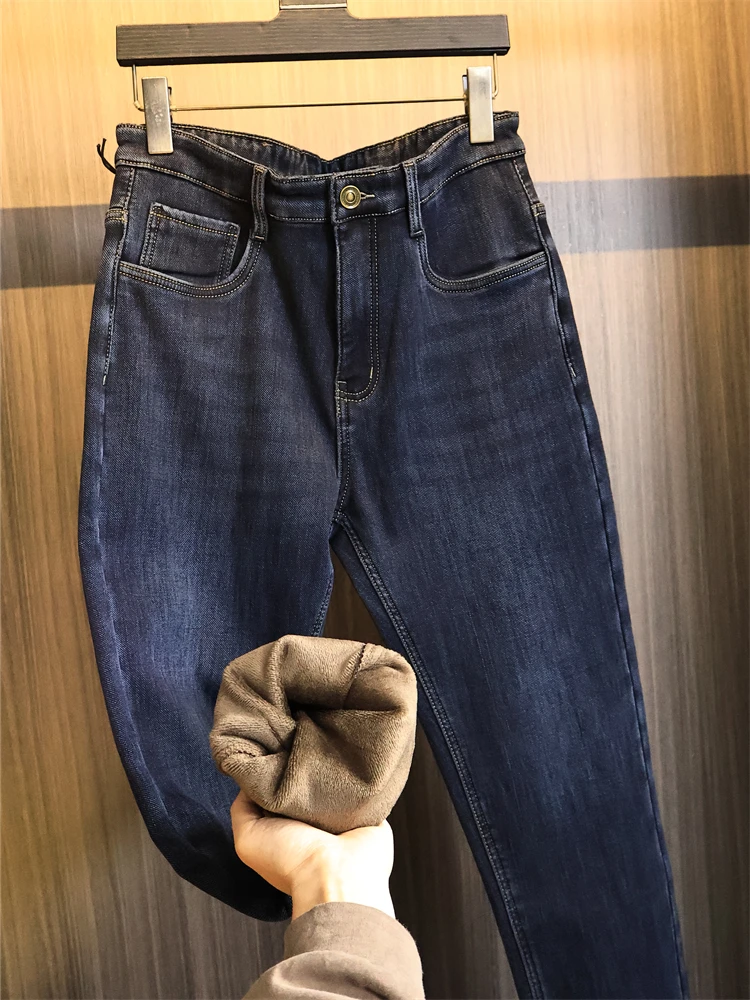 

Fce Lined Men's Straight Leg Jeans Cosite Artificial Fur Soft to the Touch Waed Cotton Stretch Denim Winter Faion