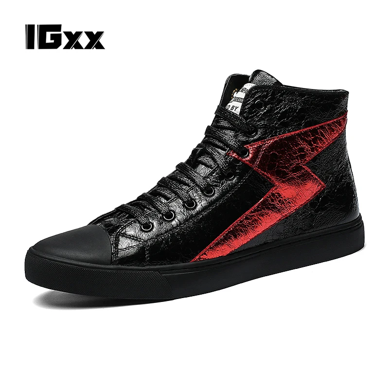 Male  Lightning Ankle Boots Men's Genuine Cow Leather Mixed Color Zip Breathable Shoes Hip-hop Casual Outdoor Street Style Boots