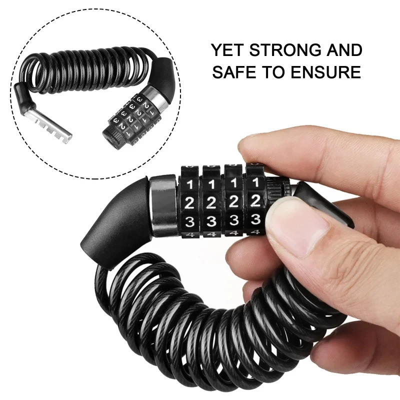 Durable Classic Helmet Lock Chain 4 Digit Password Combination Portable Bike Motorcycle Anti-theft Cable Lock Stitch Motor Part