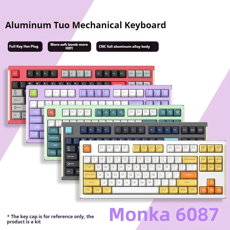 Monka 6087 Customized Mechanical Keyboard 80% Gasket Structure Metal Aluminum Block Hot Swappable Kit Computer Peripherals