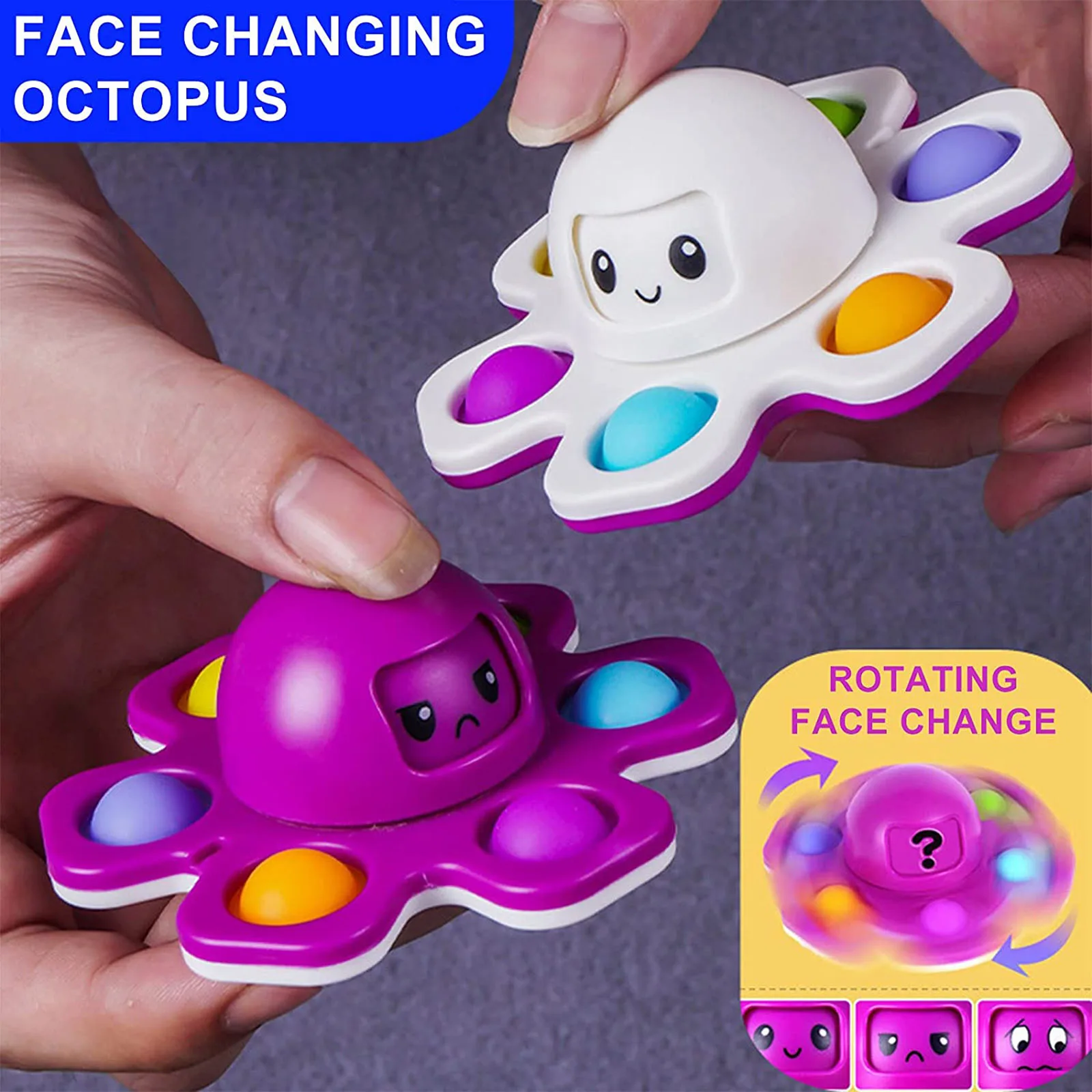 Autism Stress Relief Silicone Interactive Flip Octopus Change Faces Spinner Push Pop Bubble Finger Toy for Spinners Kawaii