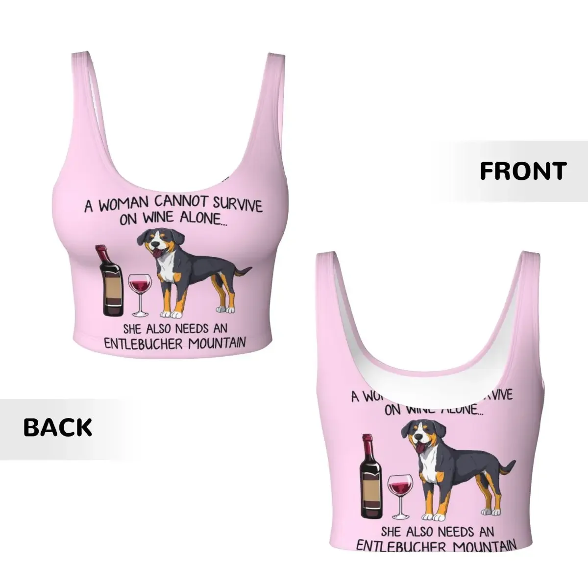 Custom Entlebucher Mountain Dog And Wine Funny Gift For Dog Mom Women Sports Vest Bra Gym Workout High Impact Yoga Crop Tank Top