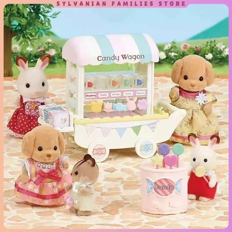 Original Sylvanian Families Keychain Clothes Sorpresa Furniture Chihuahua Figures Houes Accesorios Family Doll Toy Candy Cart