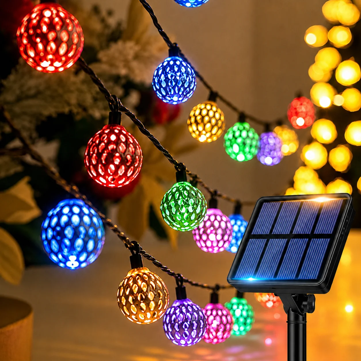Christmas Solar Moroccan Ball Lights 5M/20LED 6M/30LED 8 Modes Auto On for Tree Garden Patio Fence Balcony Party Holiday Decor
