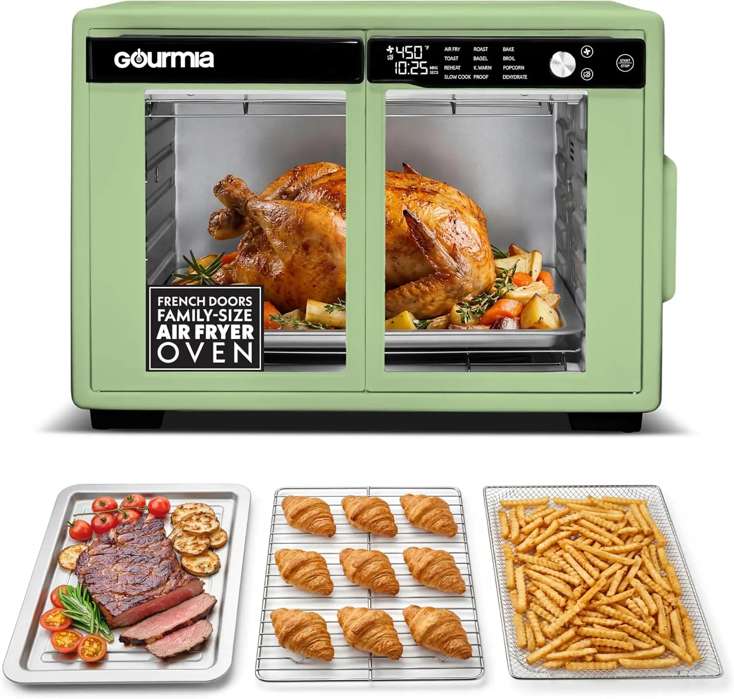 French Door Air Fryer Oven - 37 Qt Large Capacity Convection Toaster Oven, FryForce 360°, Digital Display, 12 Cooking Presets